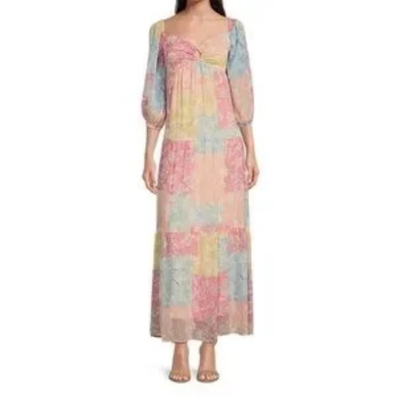 Taylor Serena patchwork chiffon maxi boho dress size 2 small NWOT - Picture 5 of 7